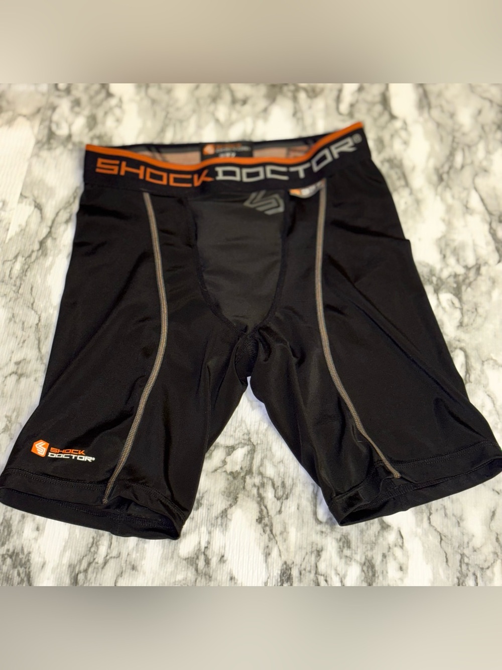 Shock Doctor Boys XL Black Athletic Compression Shorts with Orange Logo Waistban